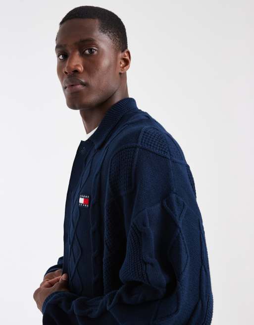 Tommy Jeans cable knit relaxed fit cardigan in navy, 4 of 5