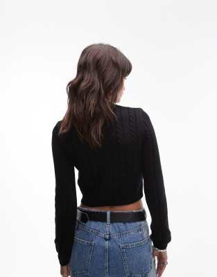 Tommy Jeans Cable Knit Sweater In Black
