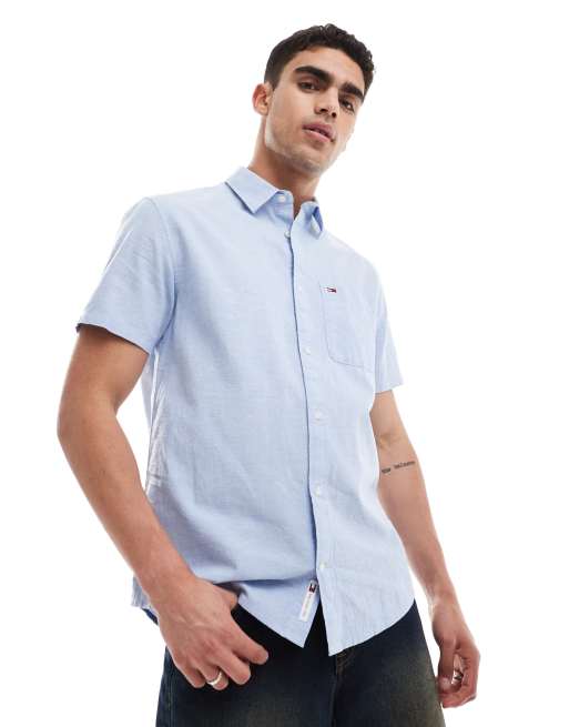 Tommy Jeans - Camicia a maniche corte in lino blu