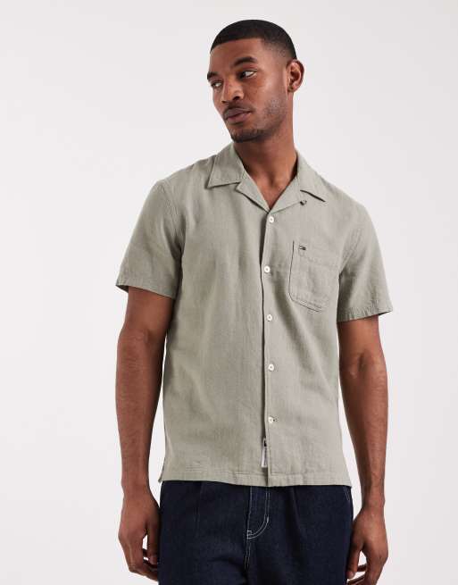 Tommy Jeans - Camicia a maniche corte in misto lino kaki con colletto cubano, 2 di 5