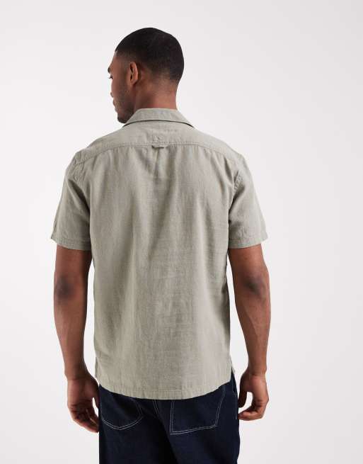 Tommy Jeans - Camicia a maniche corte in misto lino kaki con colletto cubano, 5 di 5