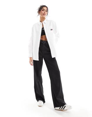 Tommy Jeans - Camicia Boyfriend Bianca Con Etichetta-Bianco