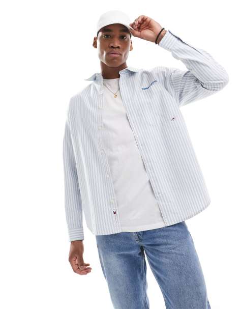 Tommy Jeans - Camicia classica blu e bianca a righe - view 1