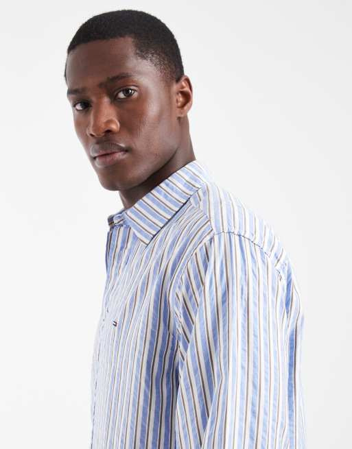 Tommy Jeans - Camicia comoda in seersucker blu a righe, 5 di 5