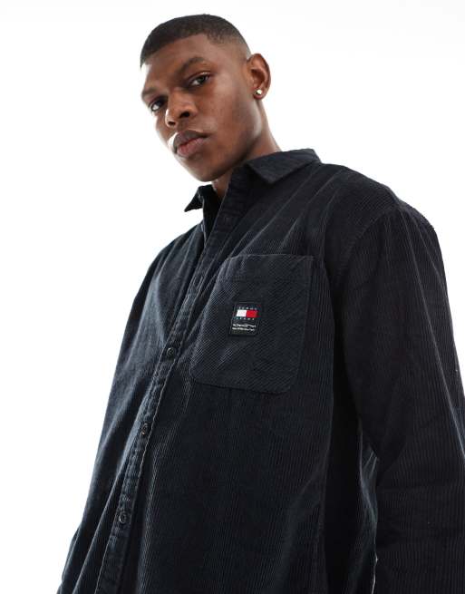 Tommy Jeans - Camicia comoda nera in velluto a coste pesante