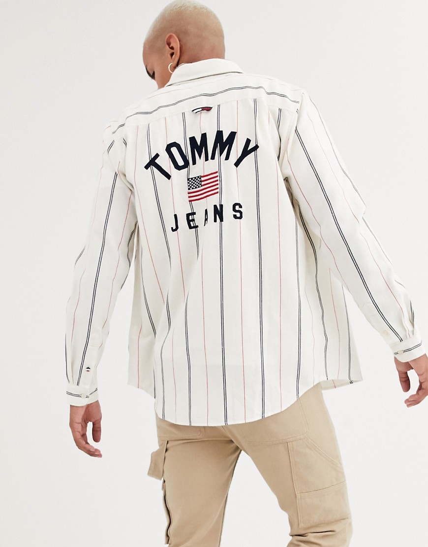 Tommy Jeans - Camicia di jeans bianca con dettaglio a righe-Bianco