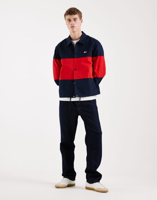 Tommy Jeans - Camicia giacca color block blu navy e rossa, 2 di 5