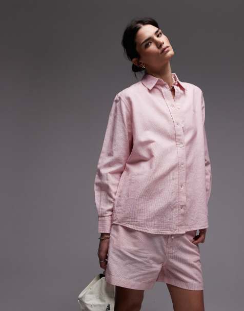 Tommy Jeans - Camicia in lino rosa e bianca a righe - view 1