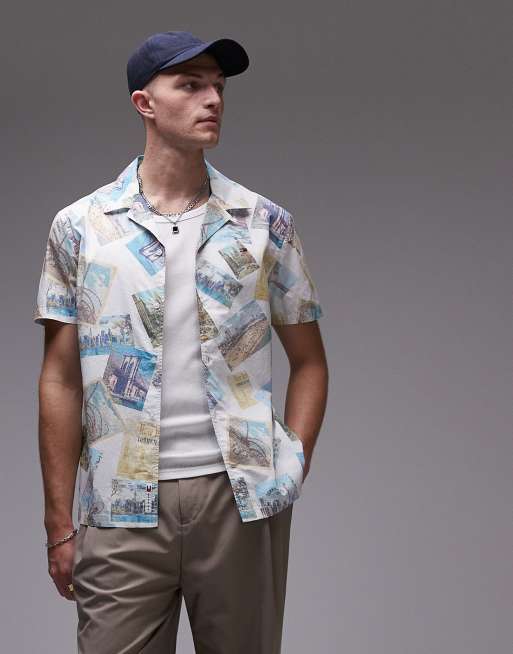 Tommy Jeans - Camicia in popeline multicolore con stampa di cartoline