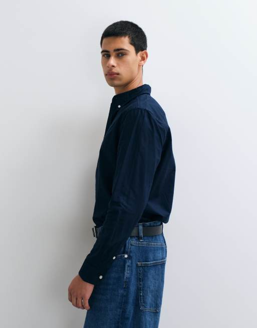 Tommy Jeans camicia oxford in cotone blu navy, 4 di 5