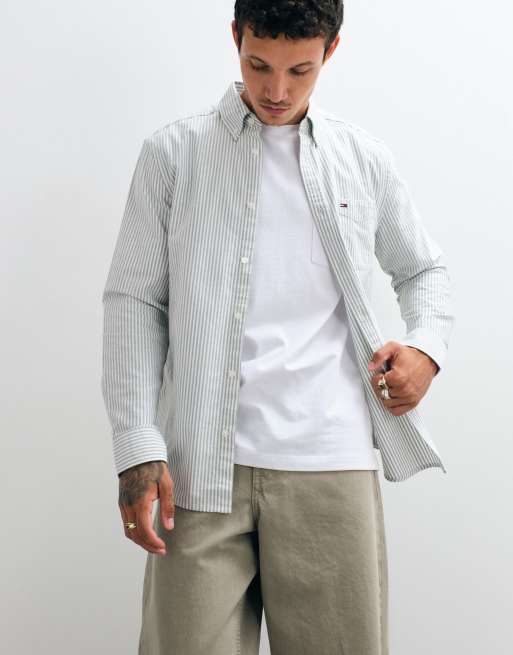 Tommy Jeans - Camicia Oxford verde a righe, 5 di 5