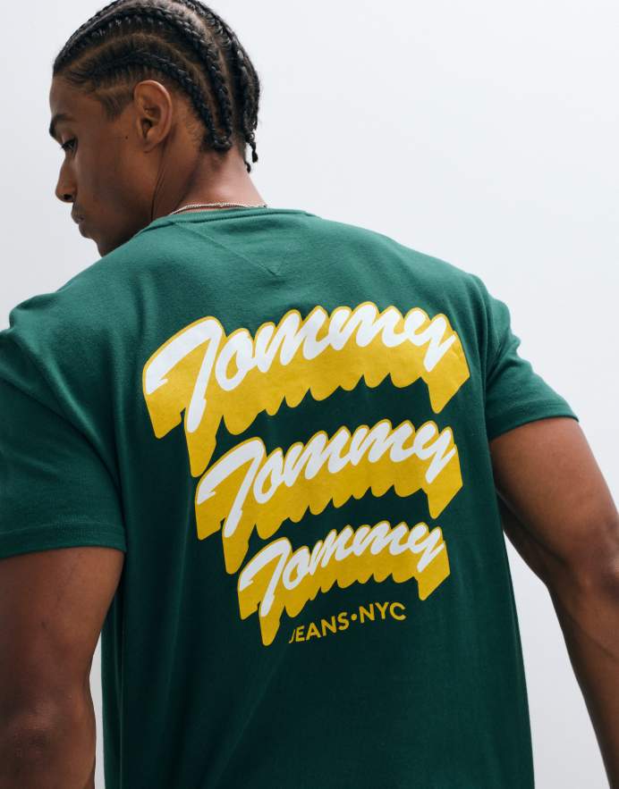 Tommy Jeans camiseta con logo en script en verde oscuro