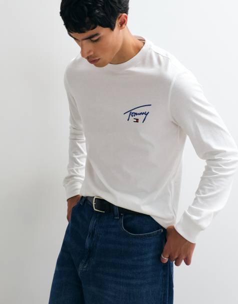 Tommy Jeans - camiseta de manga larga entallada con logo Signature en blanco - view 1