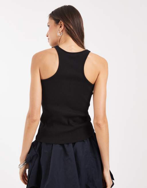 Tommy Jeans - Camiseta negra de corte slim sin mangas con espalda de nadadora de canalé, 4 de 4