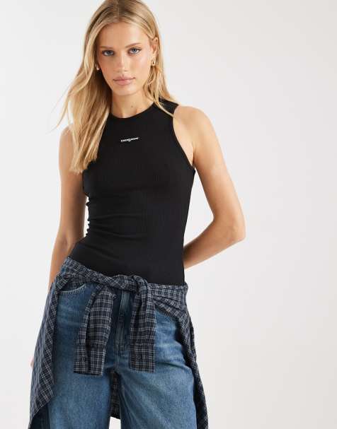 Tommy Jeans - Camiseta negra de corte slim sin mangas con logo de texto - view 1