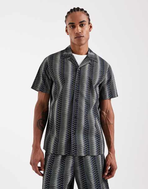 Tommy Jeans camp collar short sleeve shirt in black stripe (part of a set) - view 1