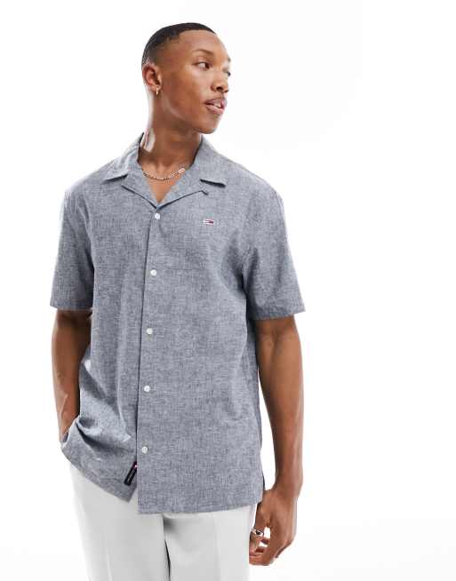 Tommy Jeans - Camp overhemd van linnenmix in marineblauw