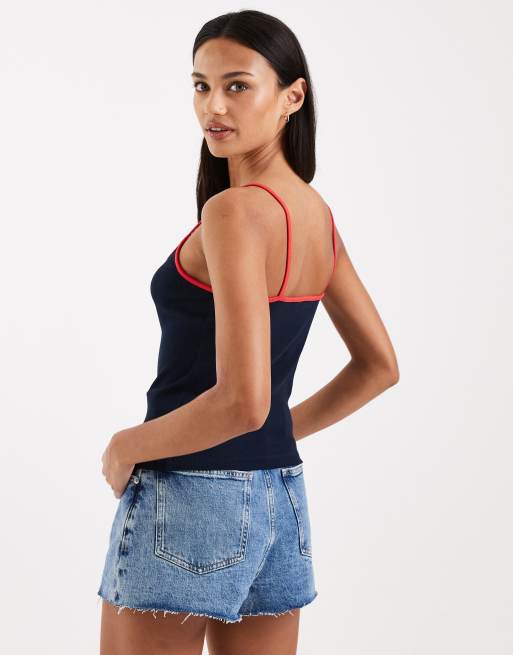 Tommy Jeans - Canotta slim con spalline sottili blu navy scuro con stemma, 4 di 4