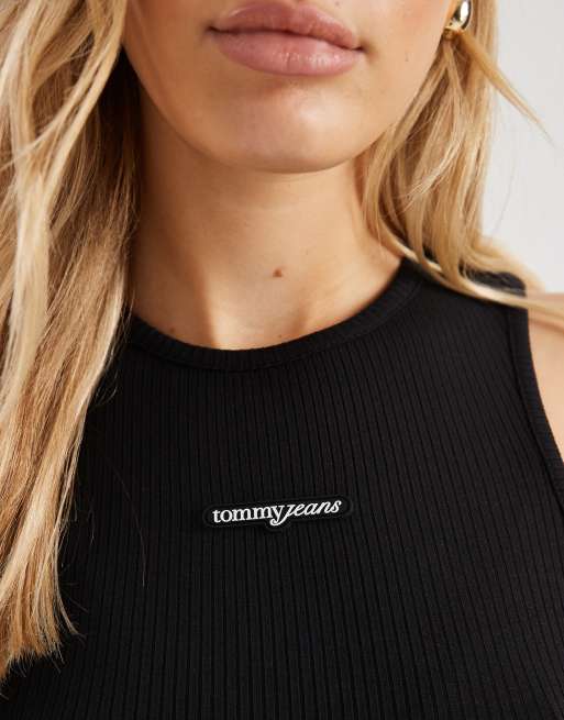 Tommy Jeans - Canotta slim fit nera a coste con scritta del logo, 2 di 4