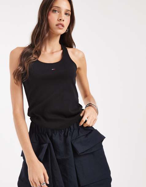 Tommy Jeans - Canotta slim nera a coste con dorso a vogatore - view 1