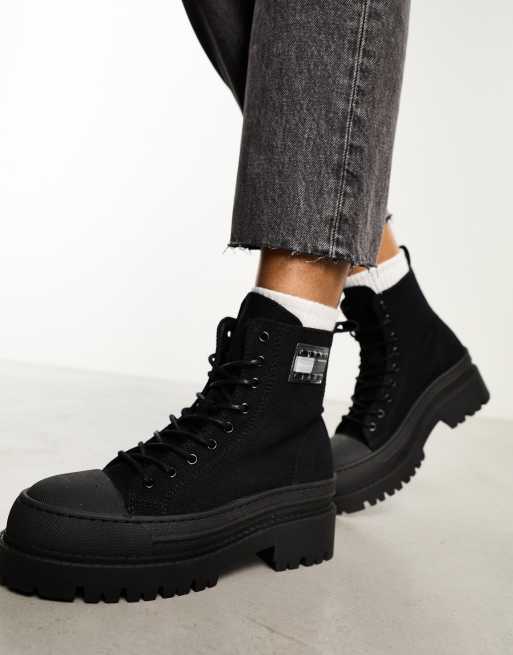 Tommy Jeans canvas ankle boots in black