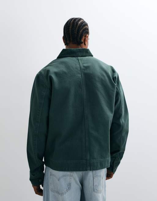 Tommy Jeans canvas jacket with corduroy collar in dark green, 4 of 5