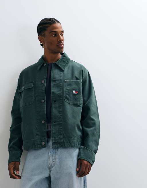 Tommy Jeans canvas jacket with corduroy collar in dark green, 5 of 5