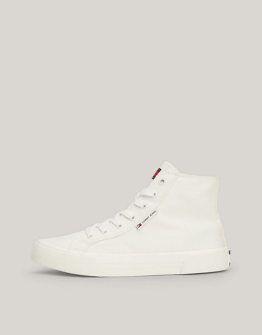 Tommy Jeans Canvas Mid-Top Basketball Trainers in White
