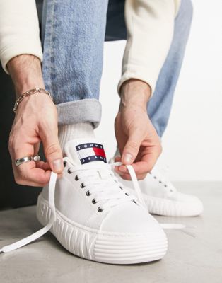 Tommy Hilfiger White Core Cupsole Shoes with Blue Sole