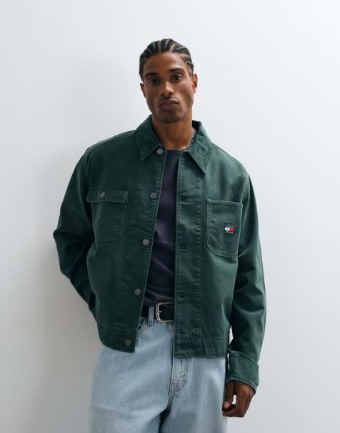 Tommy Jeans canvasjacka med manchesterkrage i mörkgrön - view 1