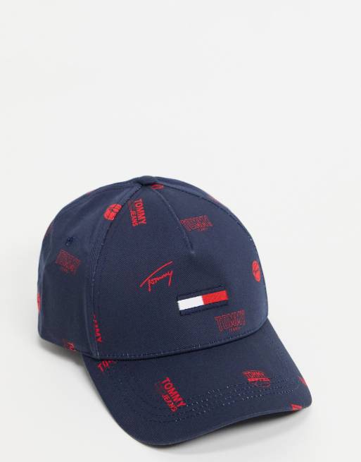 Tommy Jeans cap with all over logo in navy