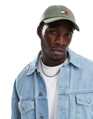 Tommy Jeans - Cappellino verde slavato vintage con bandiera
