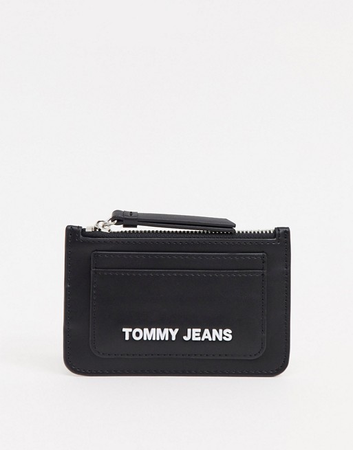 Tommy Jeans card holder with zip in black