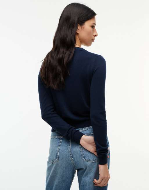 Tommy Jeans cardigan slim à col rond avec broderie drapeau en bleu foncé, 4 de 6