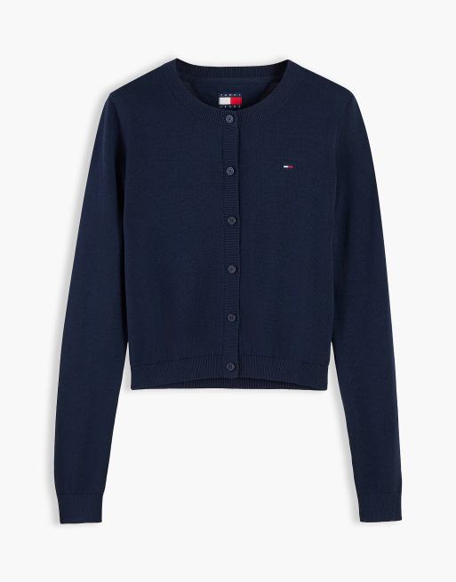 Tommy Jeans cardigan slim à col rond avec broderie drapeau en bleu foncé, 5 de 6