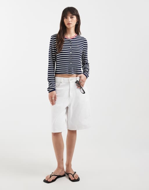 Tommy Jeans - Cardigan slim a maniche lunghe in jersey a coste blu navy a righe, 2 di 4