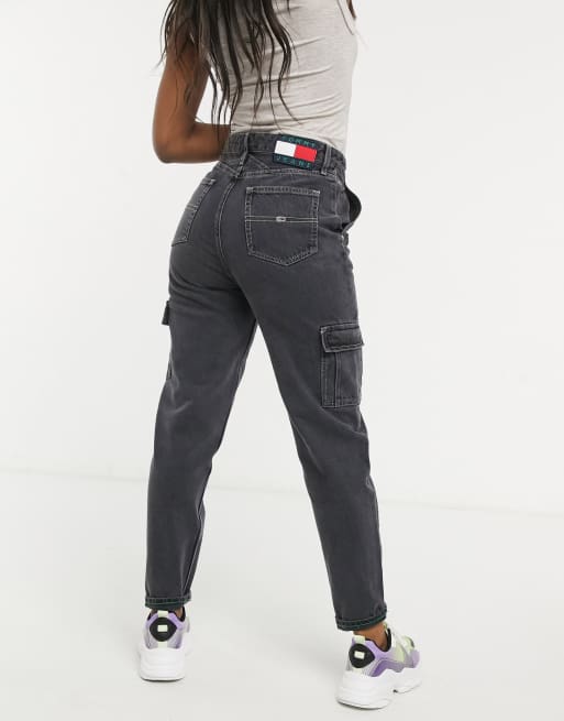 Tommy Jeans cargo mom jeans black | ASOS