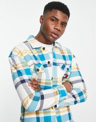 Tommy Jeans casual check overshirt in blue/yellow
