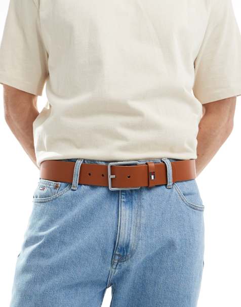 Tommy Jeans - Ceinture 4 cm en cuir à logo drapeau - Marron - view 1