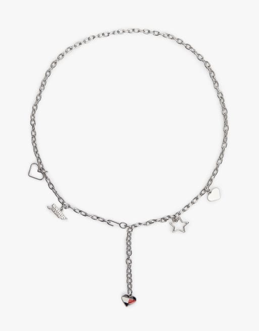 Tommy Jeans ceinture chaîne à breloques logo multicolore en argent brillant, 1 de 4