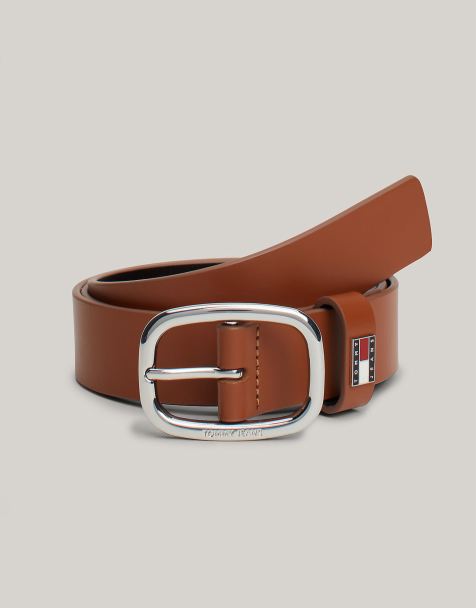 Tommy Jeans - Ceinture en cuir avec boucle ovale - Rouge marron - view 1