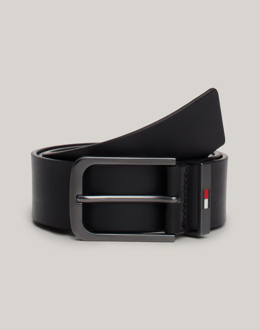 Tommy Jeans - Ceinture en cuir avec logo en émail - Noir