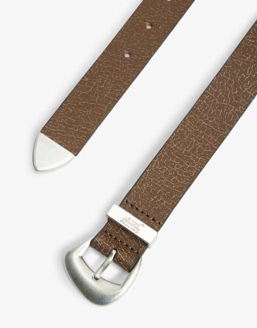 Tommy Jeans ceinture en cuir craquelé à boucle Abstract marron, 2 de 4