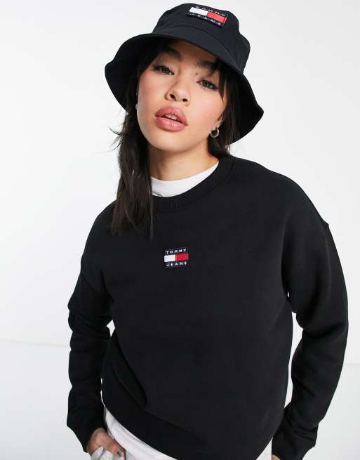 Tommy Jeans center badge crewneck sweater in black