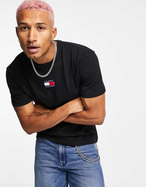 Tommy Jeans center badge flag ASOS t-shirt in black | logo