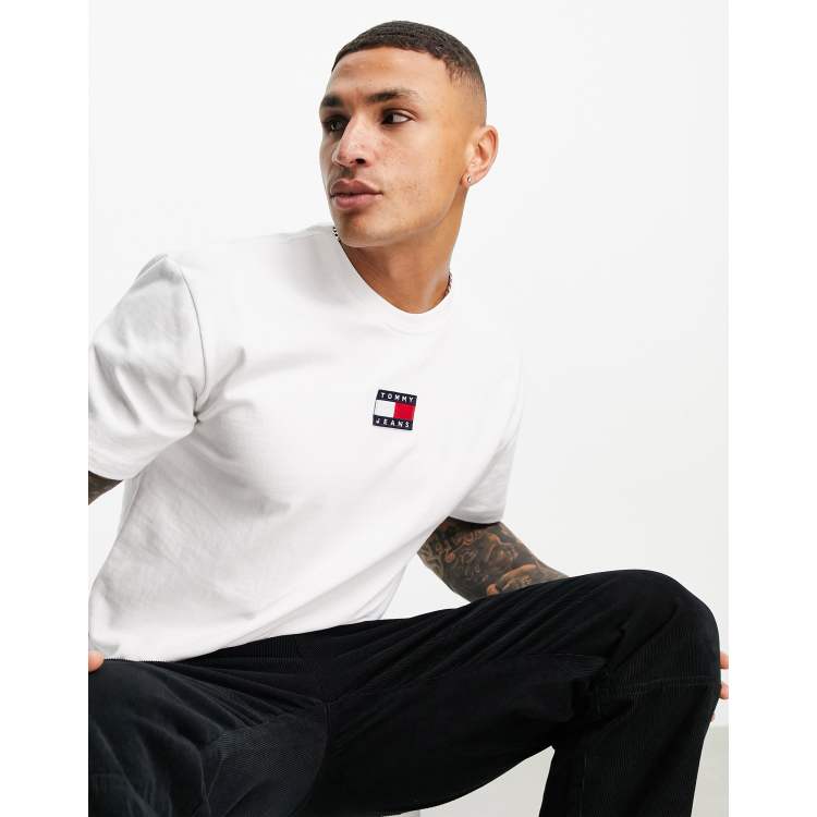 Tommy Jeans center badge flag logo t-shirt in white | ASOS | T-Shirts