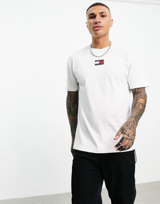 Tommy Jeans center badge flag logo t-shirt in white | ASOS