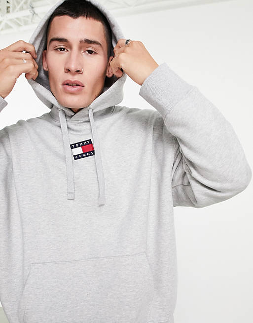 Tommy Jeans center badge logo hoodie in gray heather | ASOS