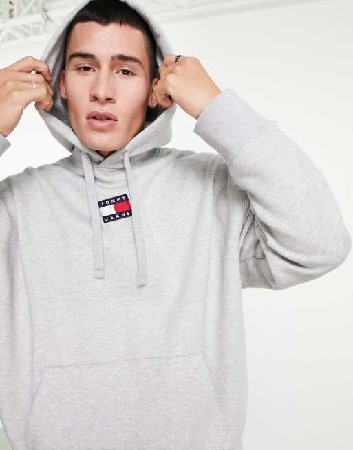 Tommy Jeans center badge logo gray ASOS hoodie heather in 