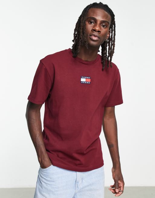 Tommy Jeans center badge logo in burgundy | ASOS T-shirt